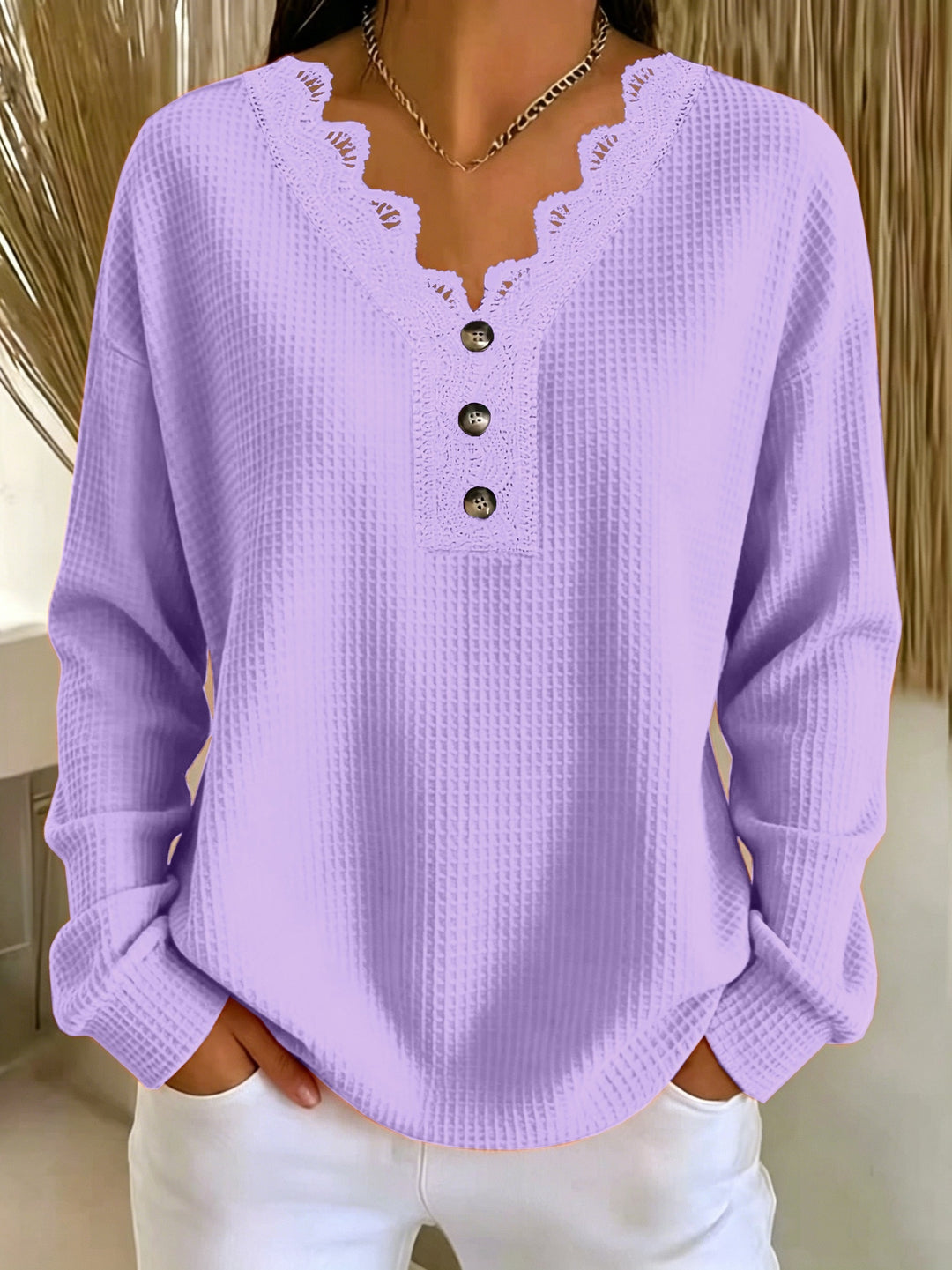 Aidana - Winter Long Sleeve Lace Top With Button