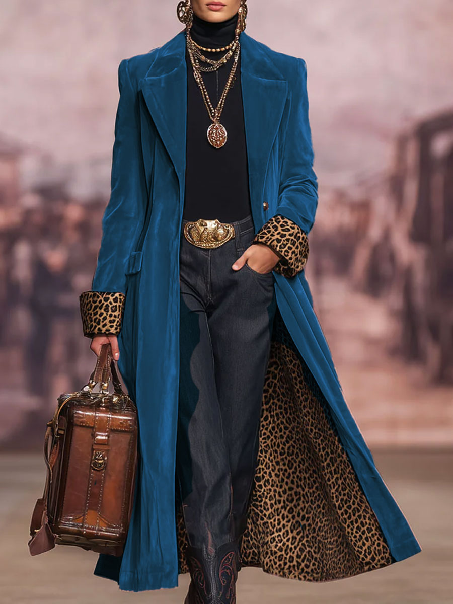 Missa - Overcoat With Leopard Print Cuffs And Lining