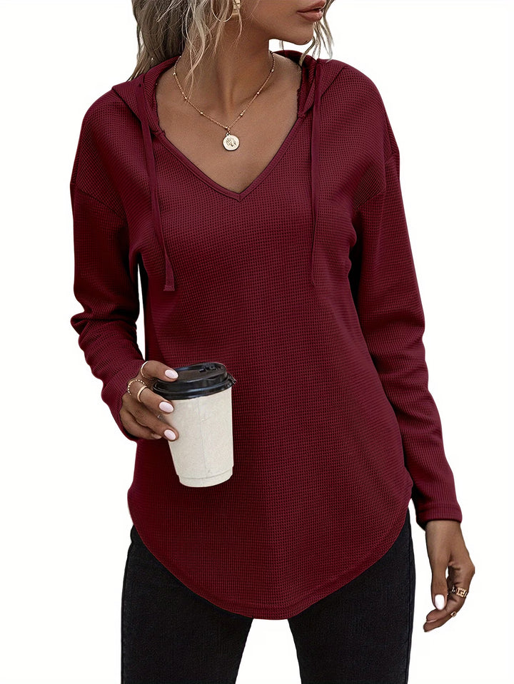 Seonie - Long Sleeve V Neck Hoodie
