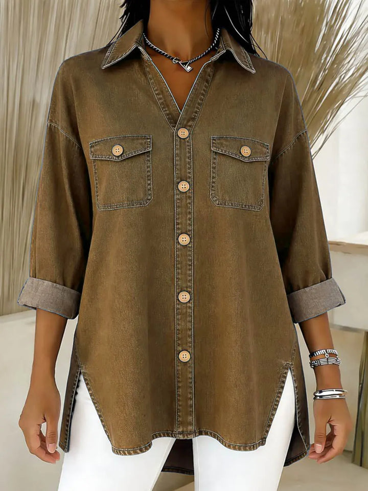 Durcia - Long Sleeved Denim Shirt With Lapels