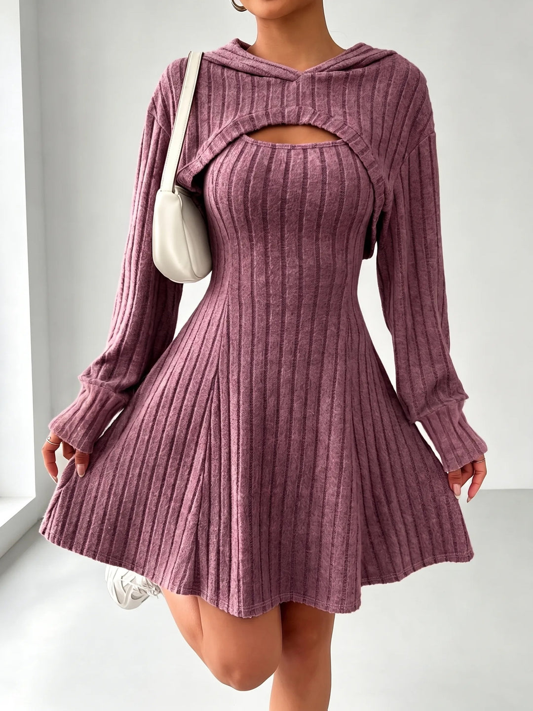 Joaquina - Ribbed Mini Dress With Cropped Hooded Top