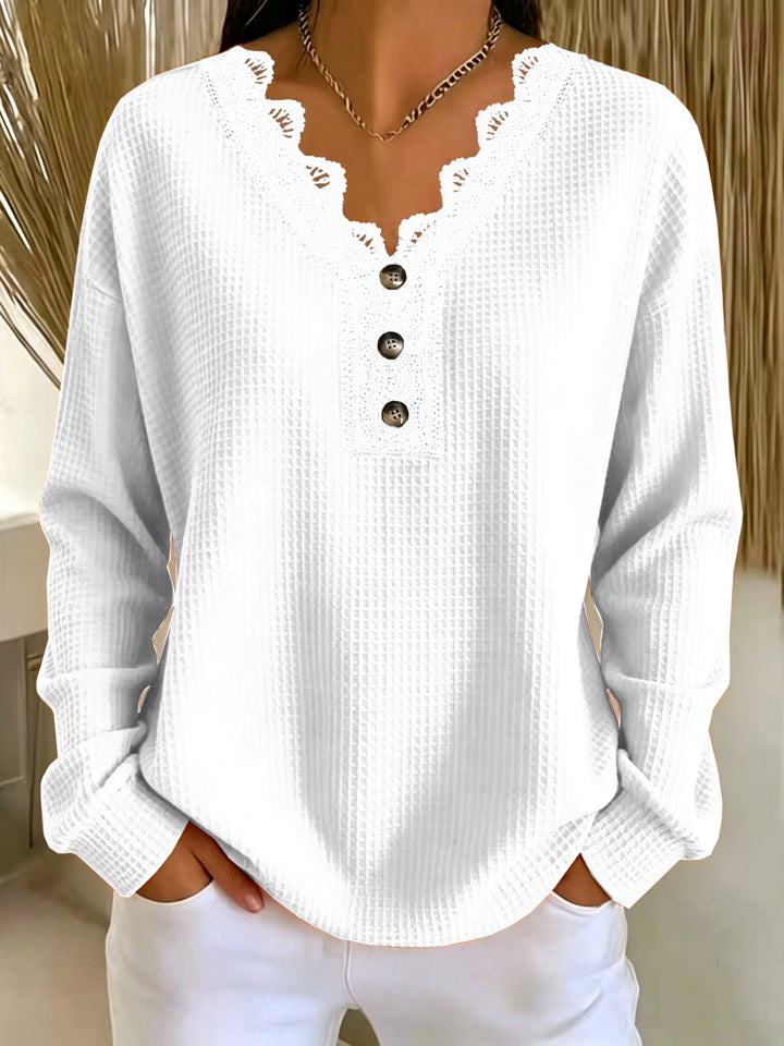 Aidana - Winter Long Sleeve Lace Top With Button