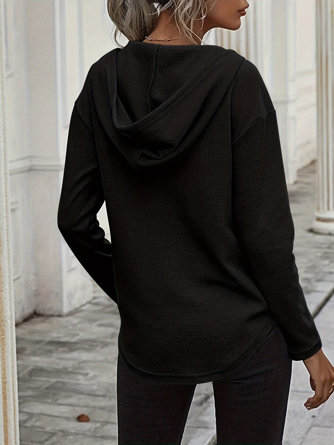 Seonie - Long Sleeve V Neck Hoodie