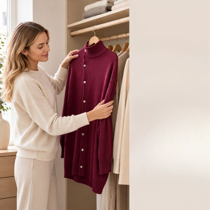 Hiroko - Longline Knit Sweater With Turtleneck and Buttons