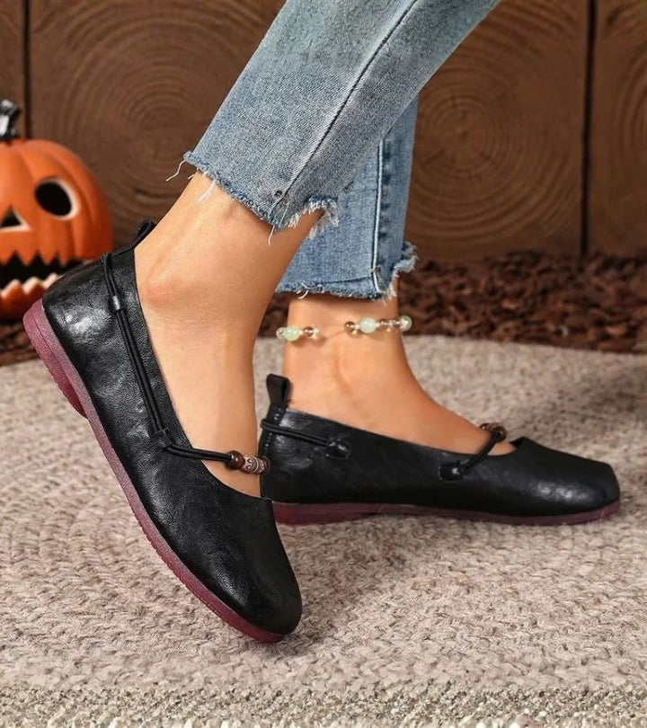Denissa - Flats With Square Toe and Beaded Strap