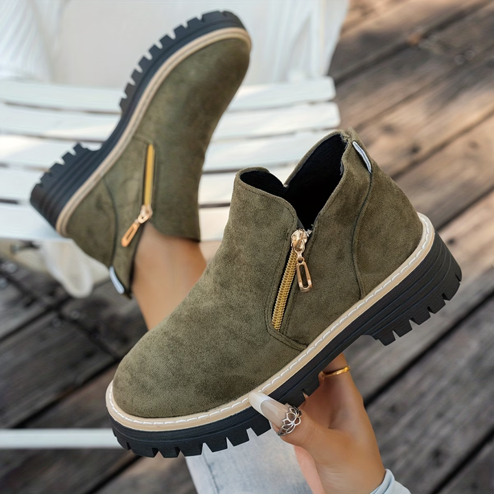 Angelika - Suede Ankle Boots With Side Zip