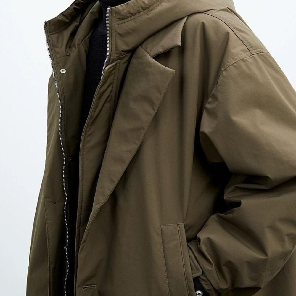Krimz - Hooded Trench Coat With Lapel Collar