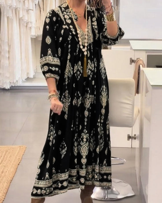 Zonia - Casual Printed Dress With Pockets