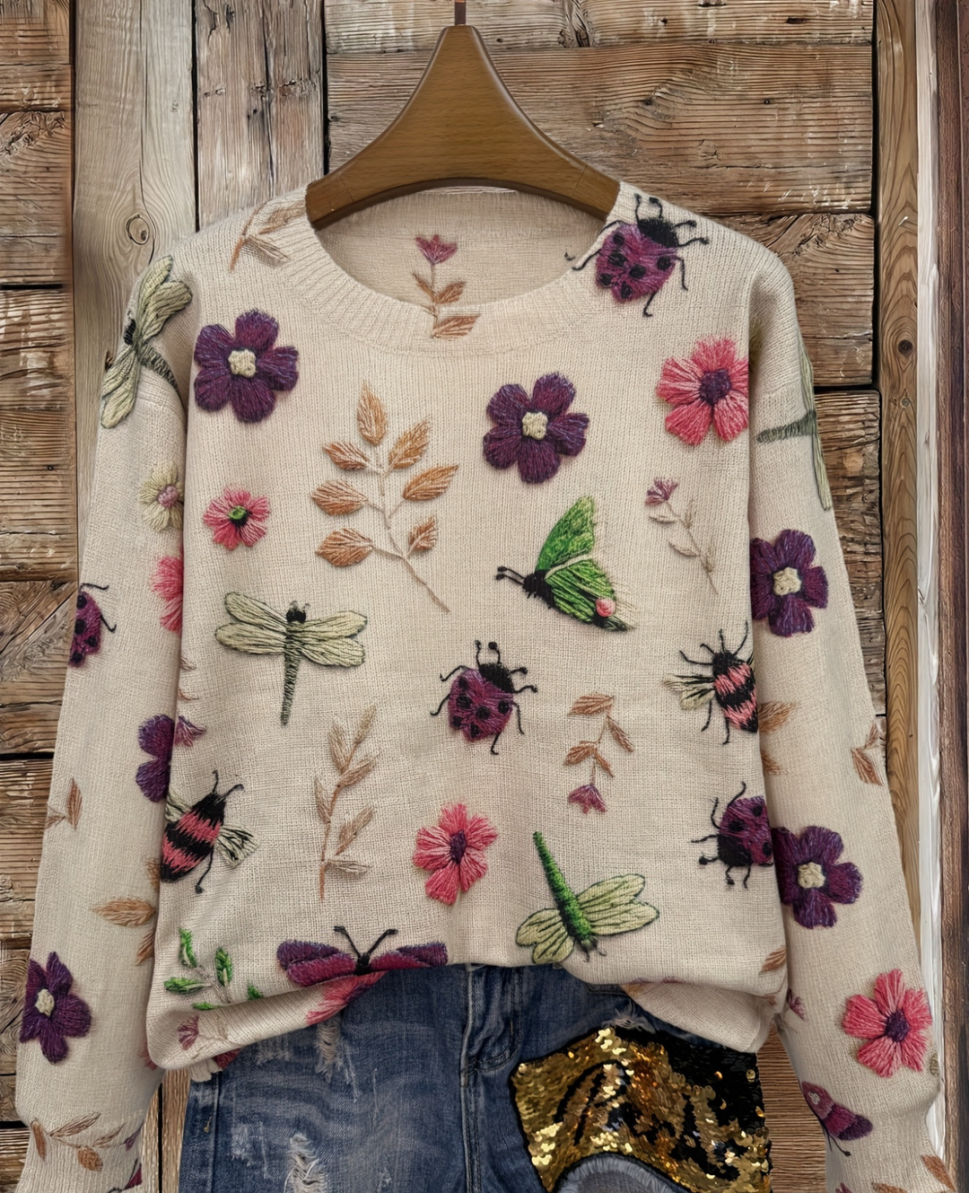Lesa - Sweater With Floral and Insect Print
