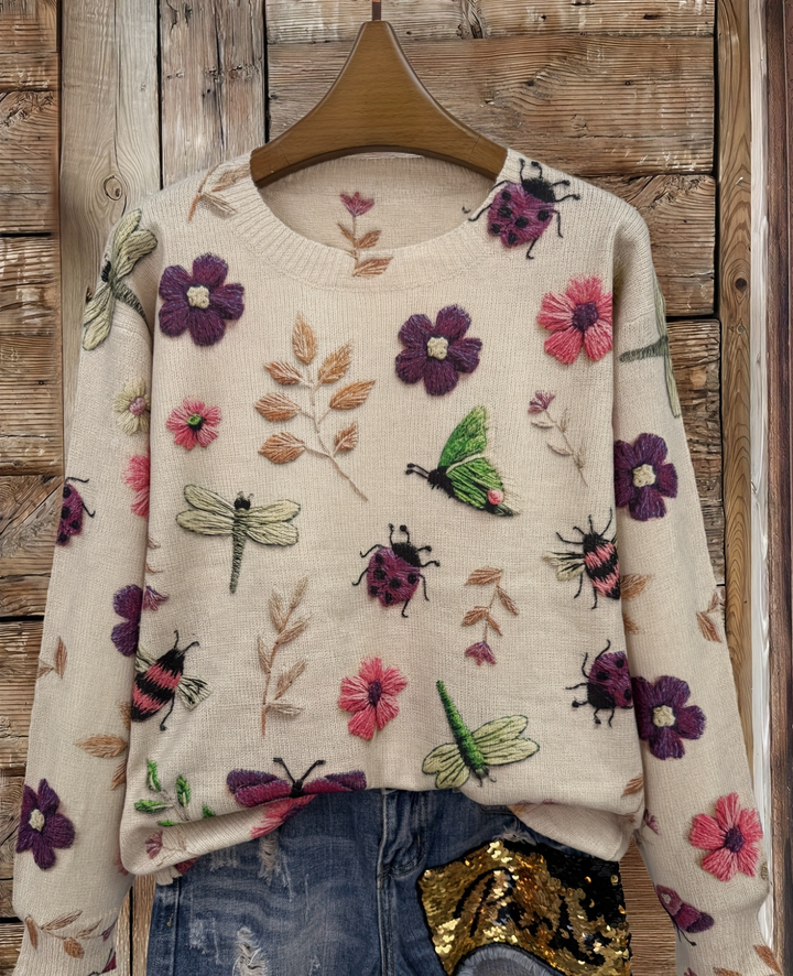 Lesa - Sweater With Floral and Insect Print