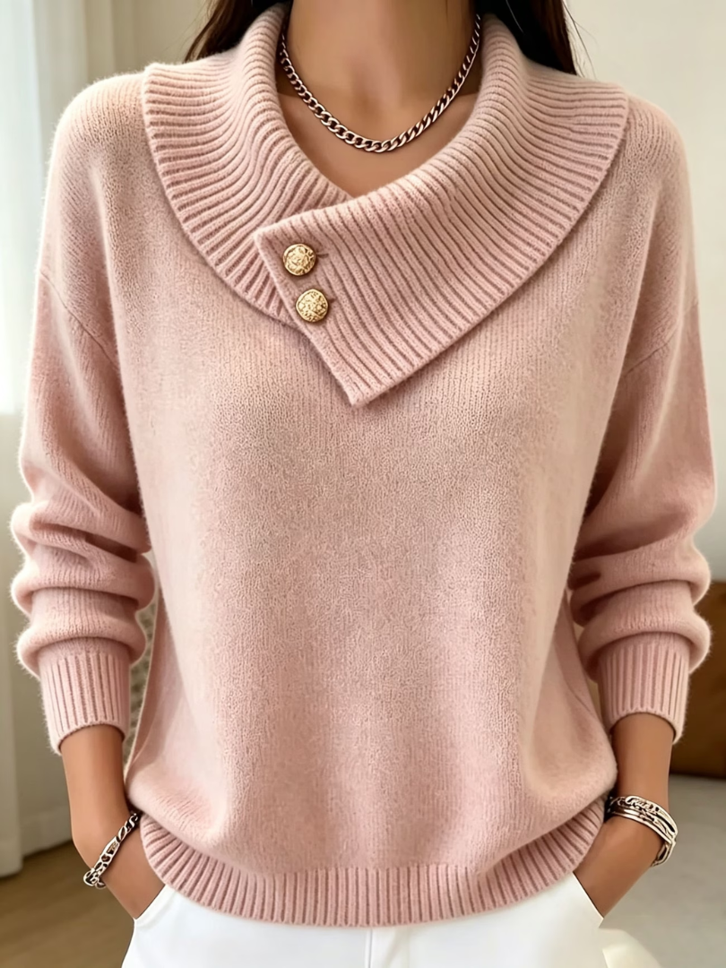 Haliza - Ribbed Knit Sweater With Cowl Collar