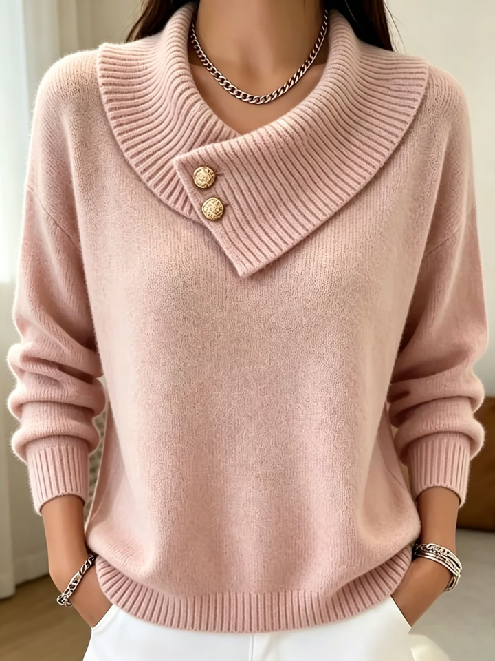 Haliza - Ribbed Knit Sweater With Cowl Collar