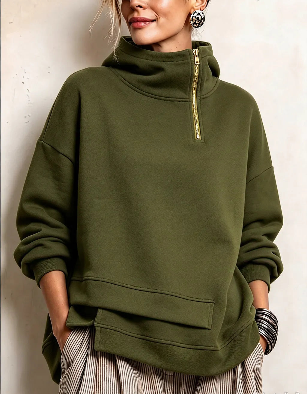 Lyona - Modern Asymmetric High-Neck Sweatshirt
