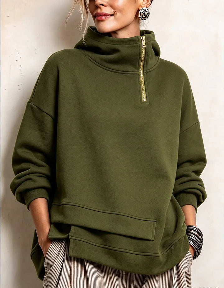 Lyona - Modern Asymmetric High-Neck Sweatshirt