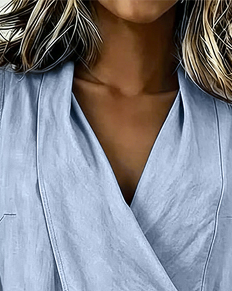Anily - Plain Cotton-Linen Wrap Tank Top