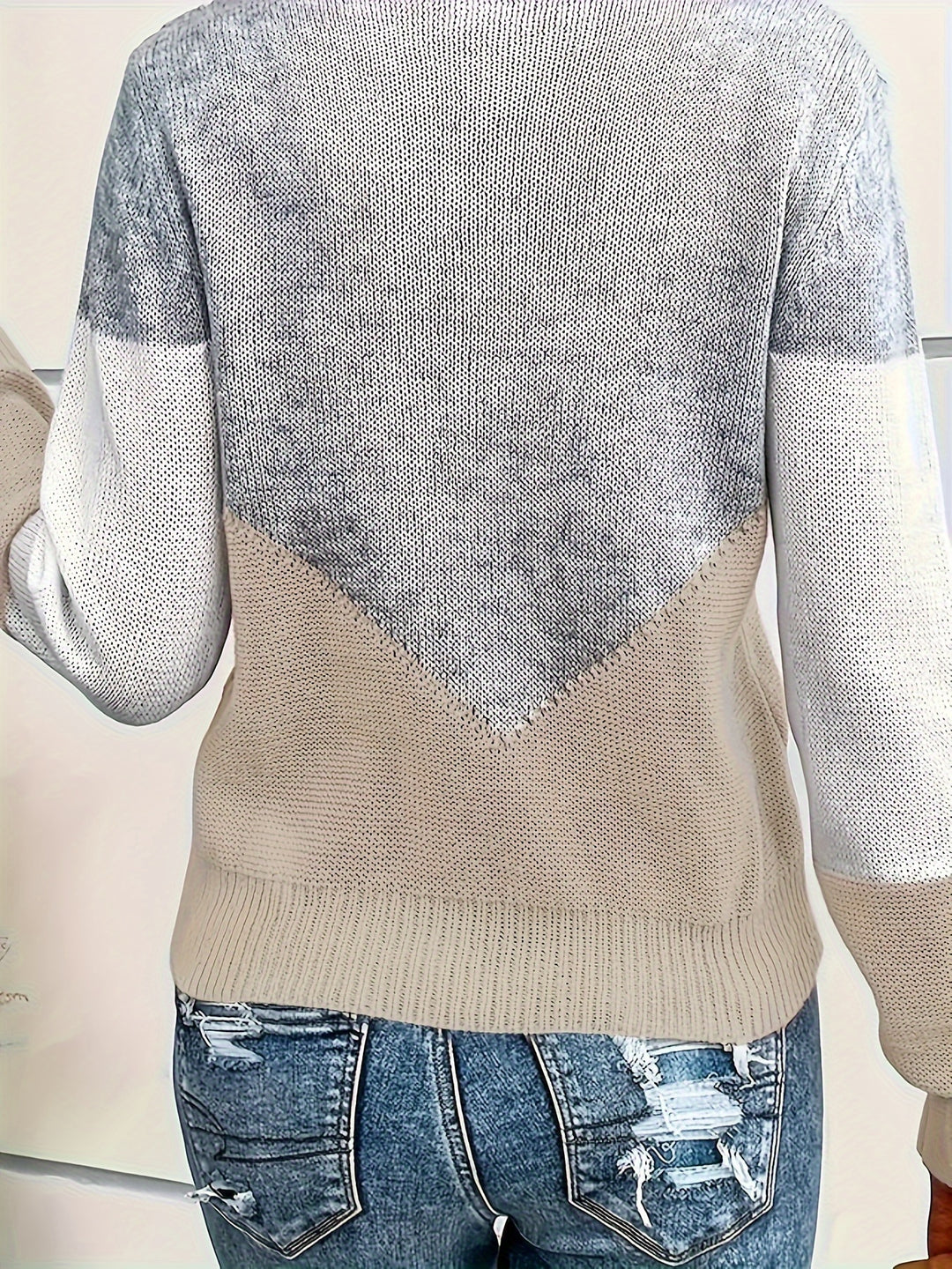 Arknelle - Casual Long Sleeve Contrast Sweater