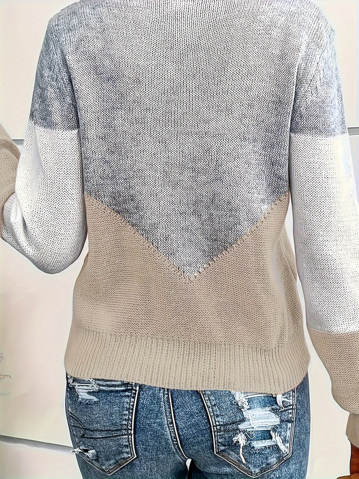 Arknelle - Casual Long Sleeve Contrast Sweater