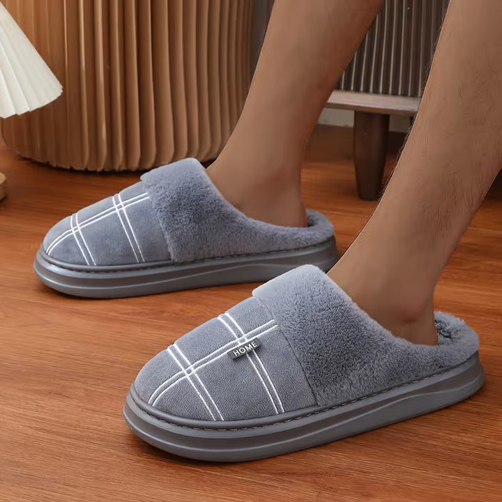 Bugra - Plush Slippers With Checkered Pattern