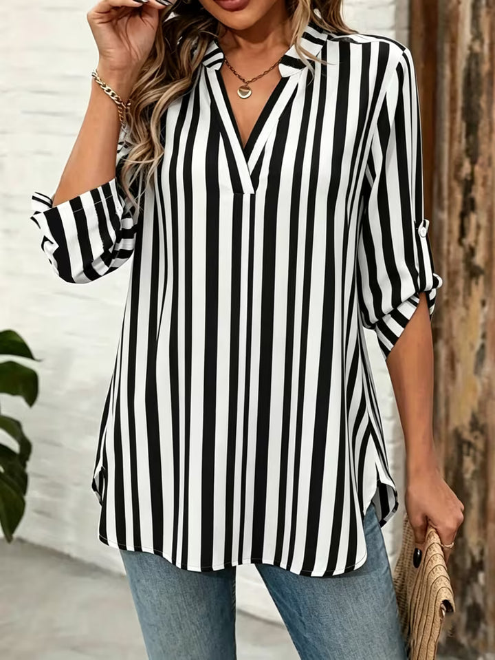 Elika - V-neck Striped Loose Top