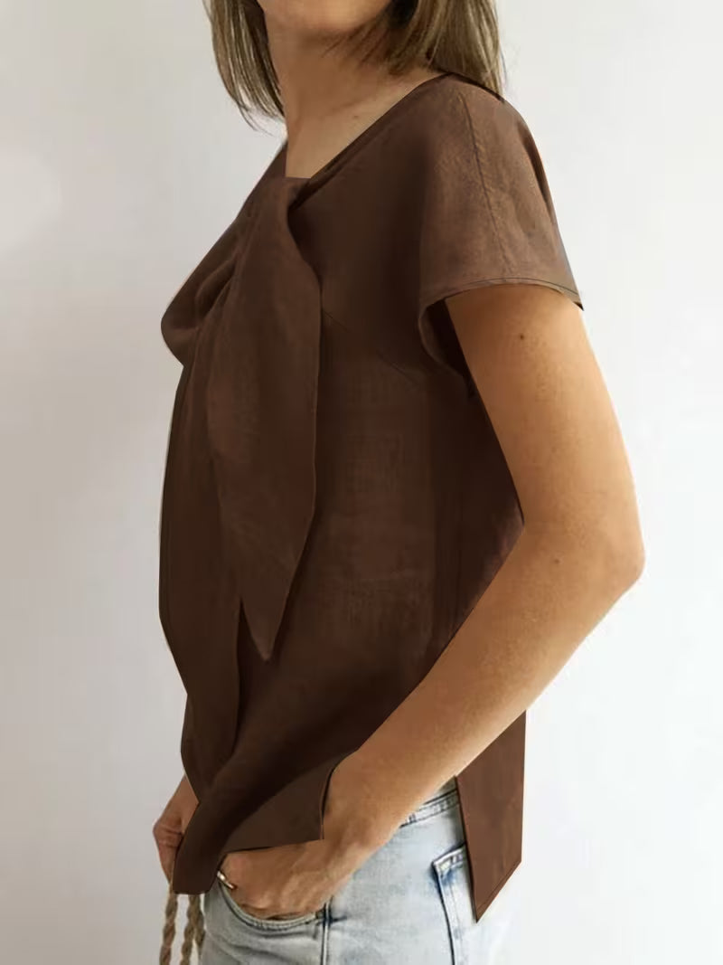 Wiliena - Tie-Neck Short Sleeve Top