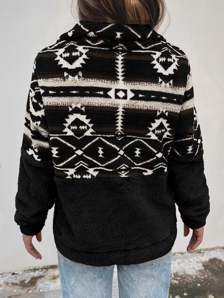 Limina - Geo Pattern Half-Zip Teddy Sweatshirt