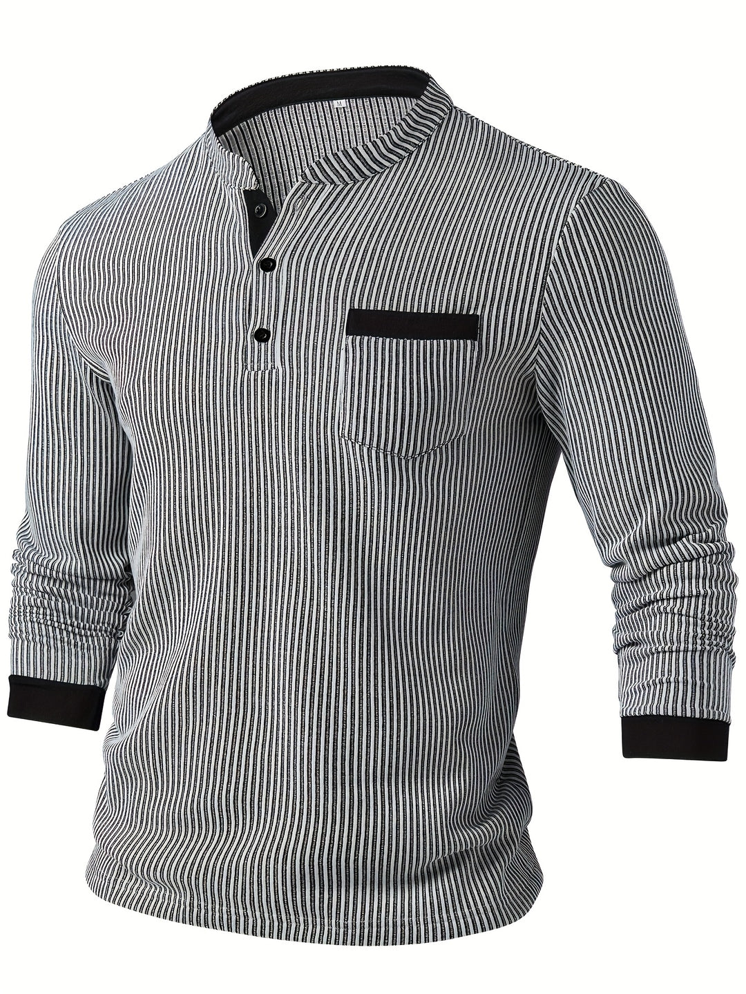 Deegan - Textured Striped Collar Long Sleeve Henley Shirt