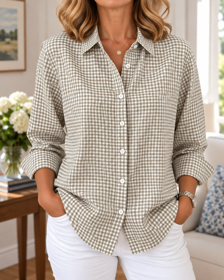 Colien - Long Sleeve Gingham Button Up Shirt