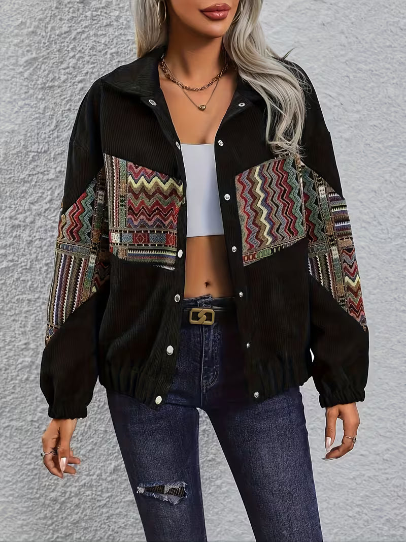 Denyque - Jacket with Multicolor Geometric Patchwork and Lapels