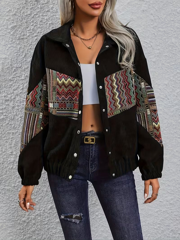 Denyque - Jacket with Multicolor Geometric Patchwork and Lapels