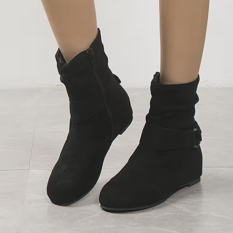Belynda - Slouchy Wedge Ankle Boots with Buckle Strap