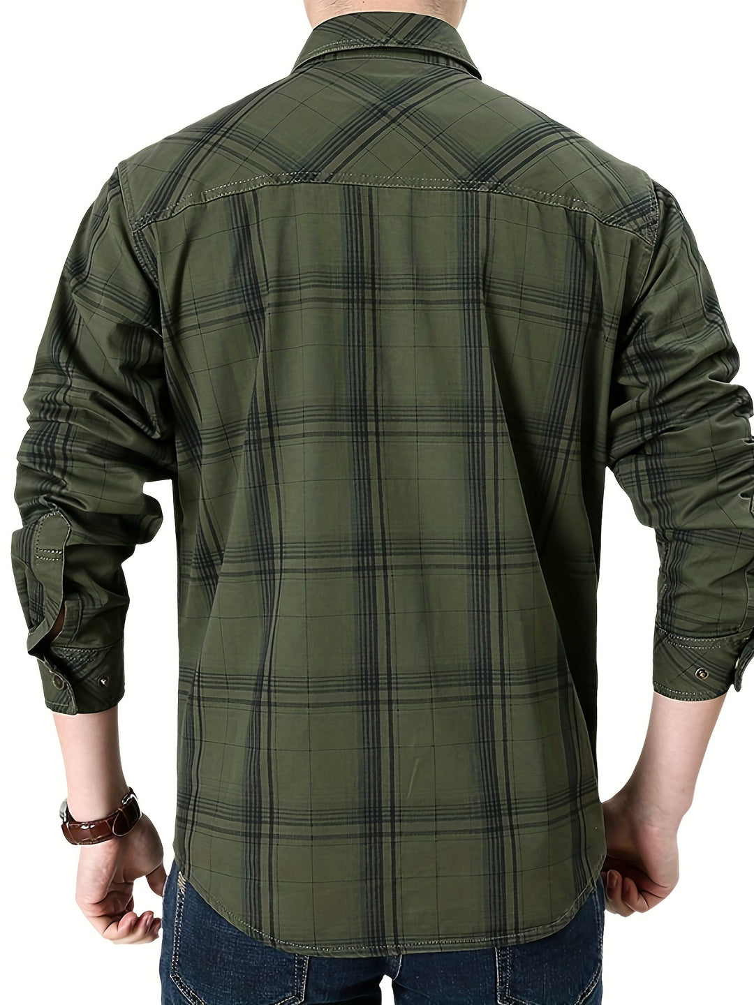 Thimos - Plaid Long Sleeve Shirt with Multi Pockets