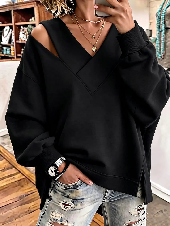 Kirstan - Chic Cutout V-Neck Oversized Sweatshirt
