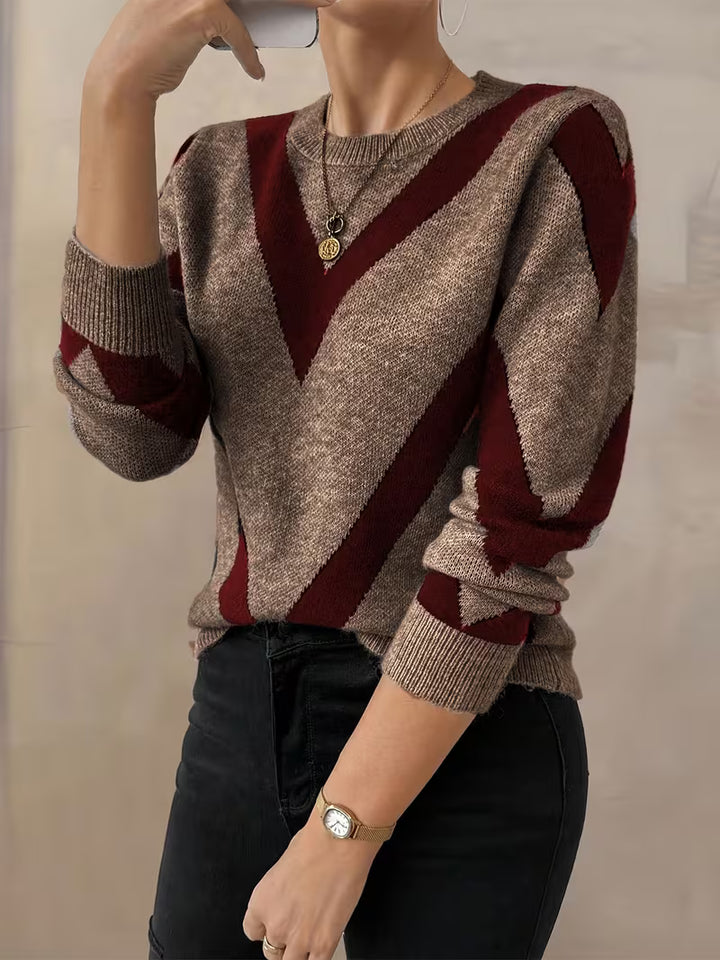 Minaza - Geometric Pattern Round Neck Sweater