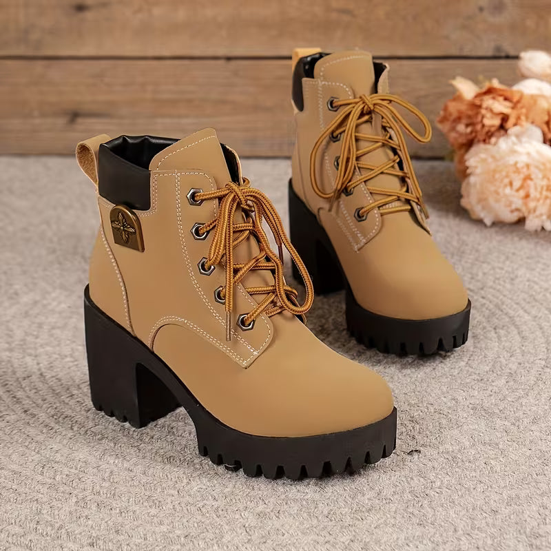 Donjeta - Lace-Up Chunky Heel Ankle Boots