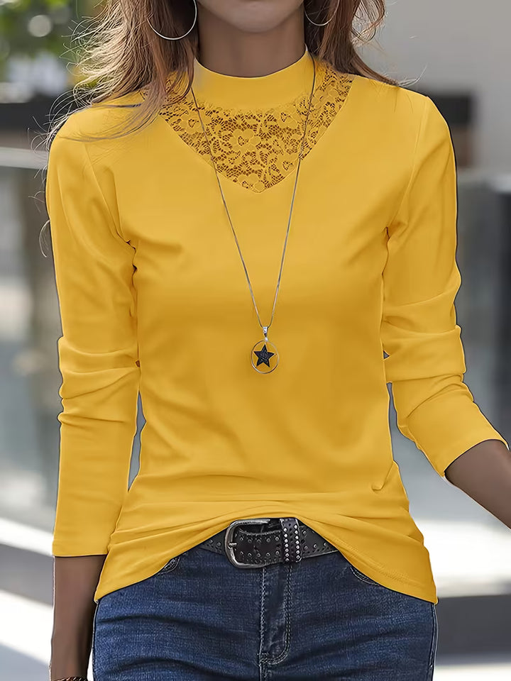 Serija - Long Sleeve Top With Lace Neckline