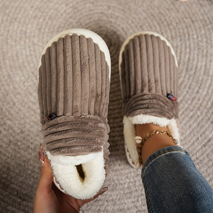 Keziban - Ribbed Slip-On Slippers With Plush Lining