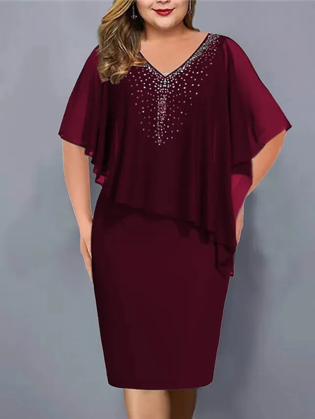 Amelie - Rhinestone-Embellished Chiffon V-Neck Dress