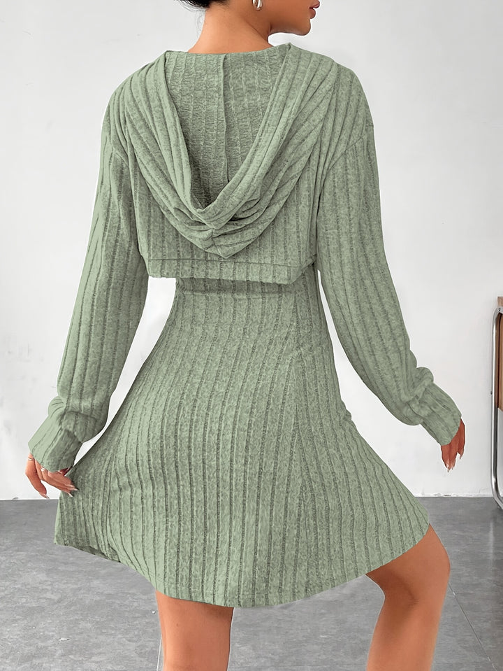 Joaquina - Ribbed Mini Dress With Cropped Hooded Top