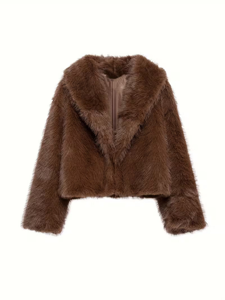 Jorida - Faux Fur Oversized Cropped Lapel Jacket