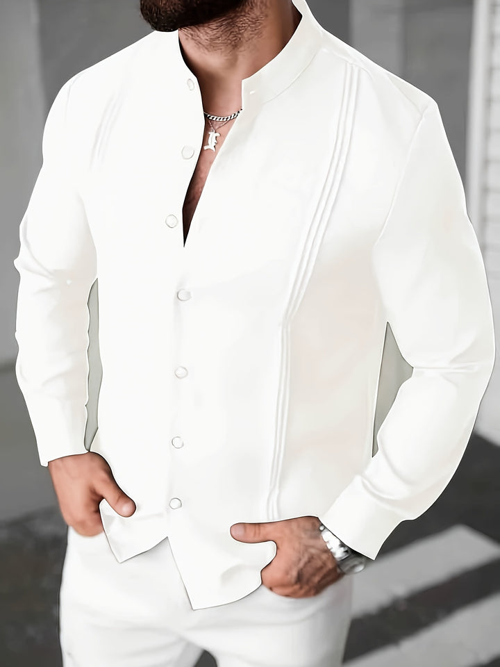 Elshan - Stand Collar Long Sleeve Shirt With Button