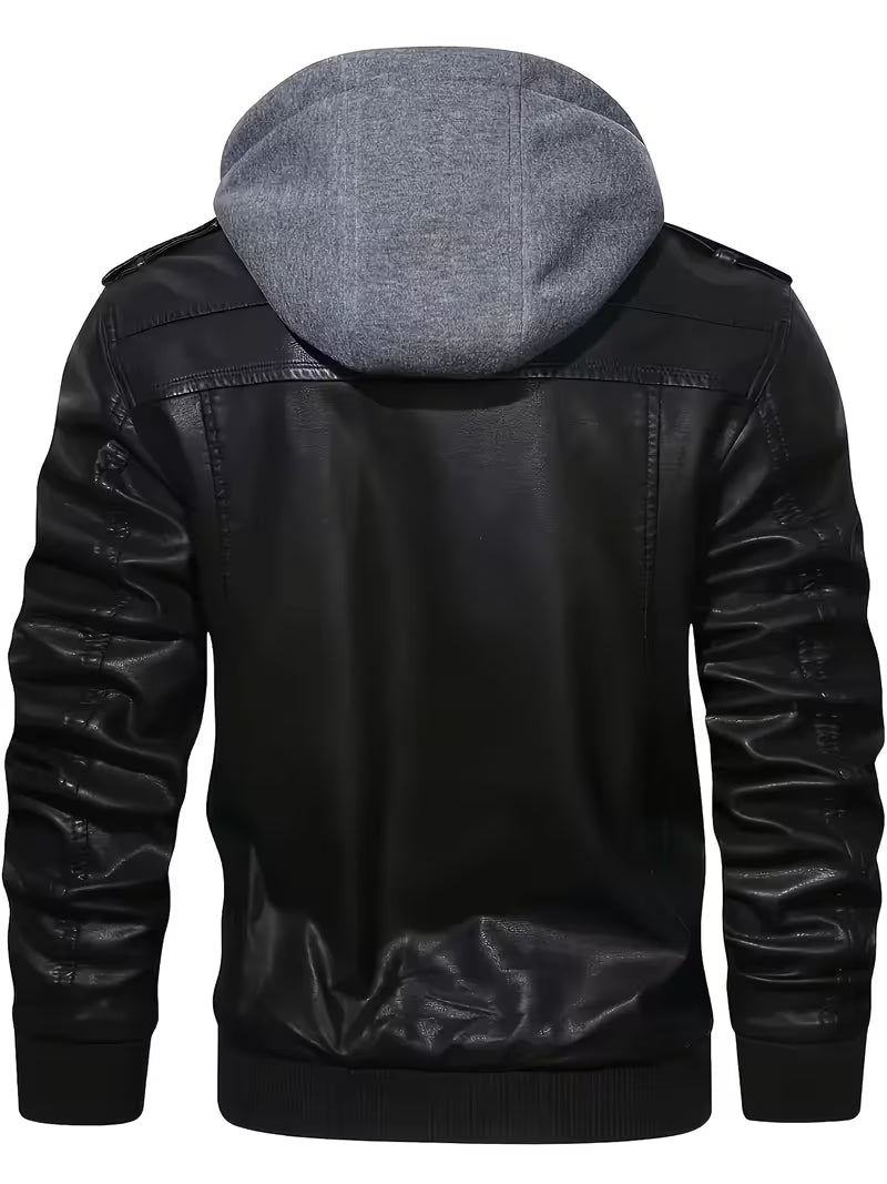 Bryndan - Faux Leather Hooded Jacket