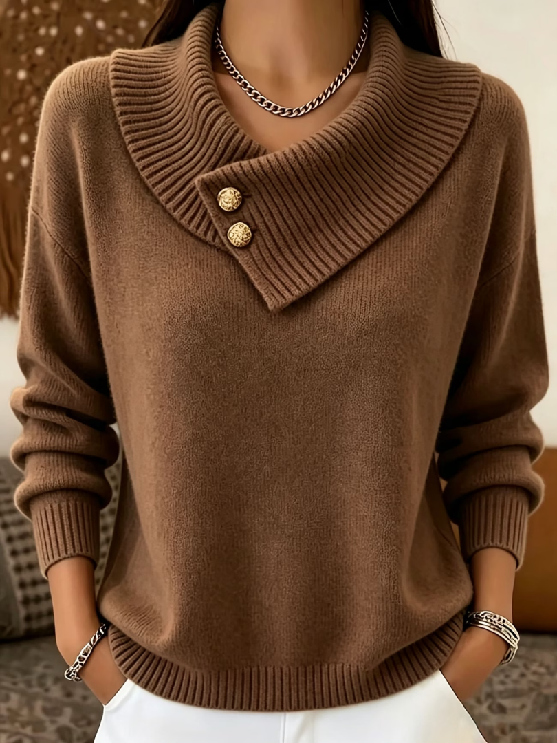 Haliza - Ribbed Knit Sweater With Cowl Collar