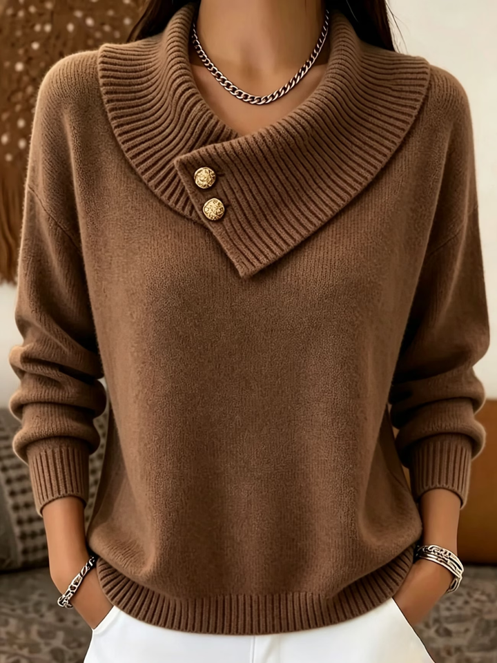 Haliza - Ribbed Knit Sweater With Cowl Collar