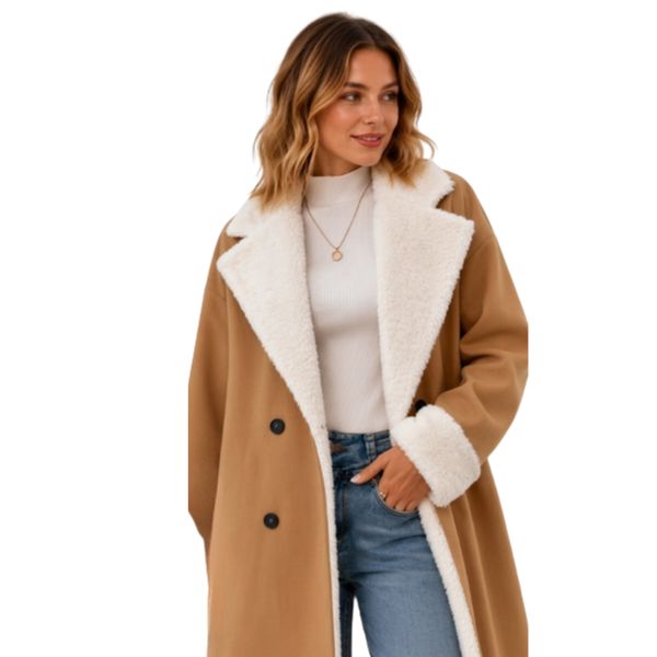 Lenkyna - Long Coat With Fleece Collar and Cuffs