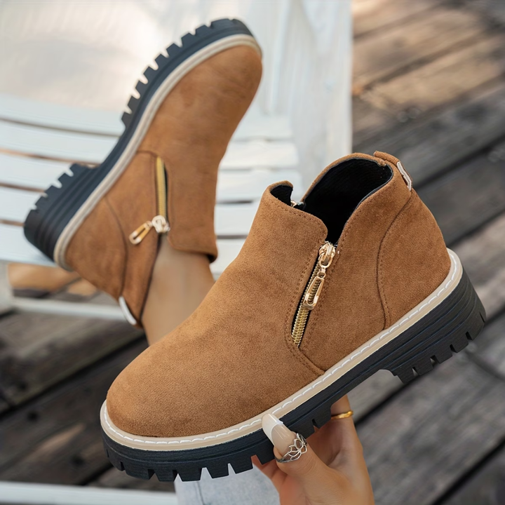 Angelika - Suede Ankle Boots With Side Zip