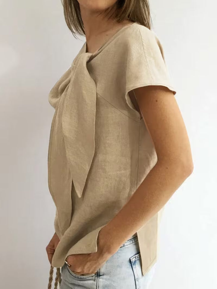 Wiliena - Tie-Neck Short Sleeve Top