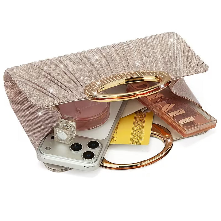 Lizzana - Shiny Round Ring Pleated Handbag