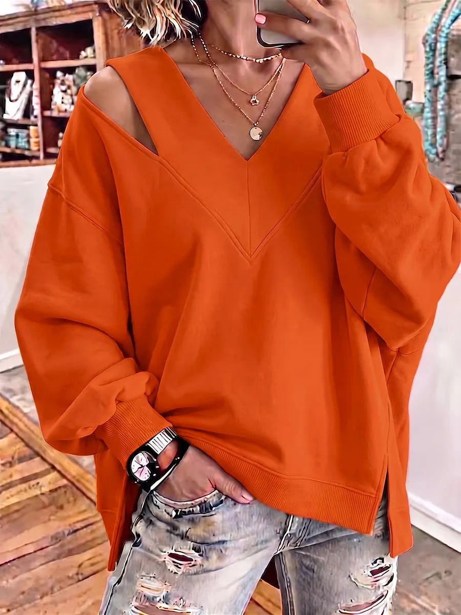 Kirstan - Chic Cutout V-Neck Oversized Sweatshirt