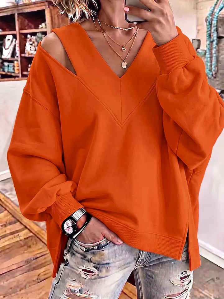 Kirstan - Chic Cutout V-Neck Oversized Sweatshirt