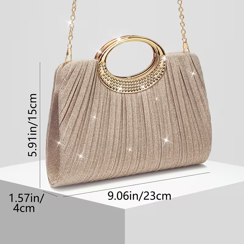 Lizzana - Shiny Round Ring Pleated Handbag